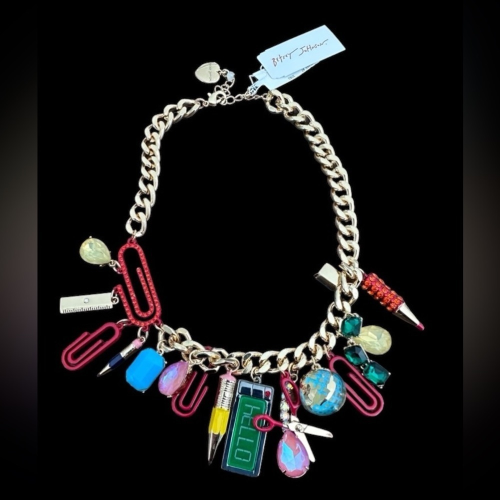 BETSEY JOHNSON 2024 Season Back to School Viral Statement Charm Necklace NEW NWT